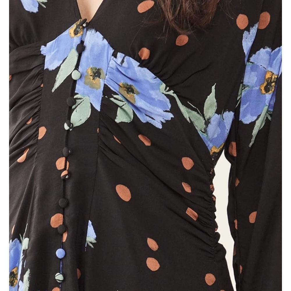 FREE PEOPLE Date Night Mini Black Floral Polka Dot Moonlight Dress. Size Small - Picture 5 of 13